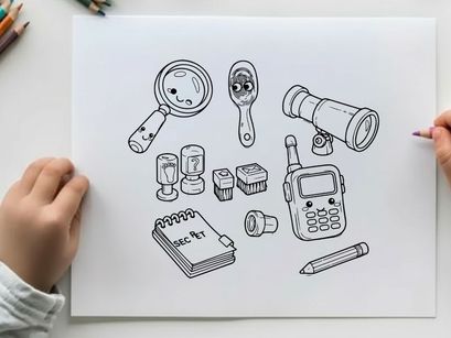 Espionage tools and secret investigation vector illustration