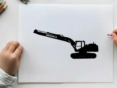 Silhouette of a chadwicks excavator against a white background