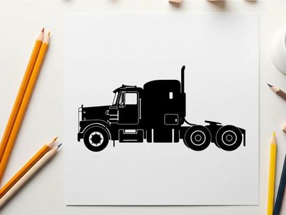 Silhouette of a semi truck with a large cab and trailer