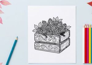 Hand-drawn Christmas gift box with ornate floral design and decorative swirls for festive holiday decor