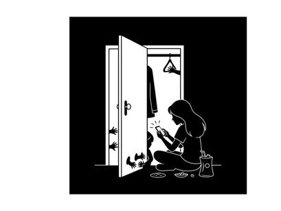 Silhouette of a woman sitting in front of an open closet
