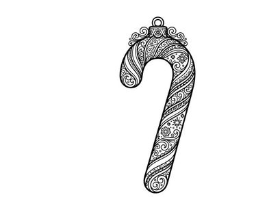 Adorno navideño de bastón de caramelo decorativo con patrón de arte lineal zentangle floral intrincado