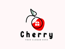 Cherry Fruit logo, Red Colored plant vector illustration, Fruit Shop Design, Company, Sticker, Product Brand