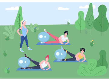 Outdoor pilates class flat color vector illustration preview picture