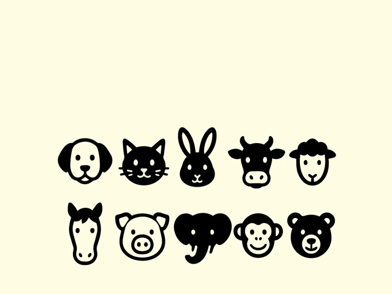 10 animal heads vector icon