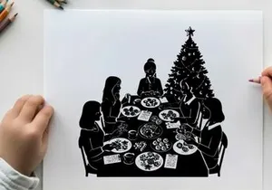 Silhouette of family enjoying christmas dinner together