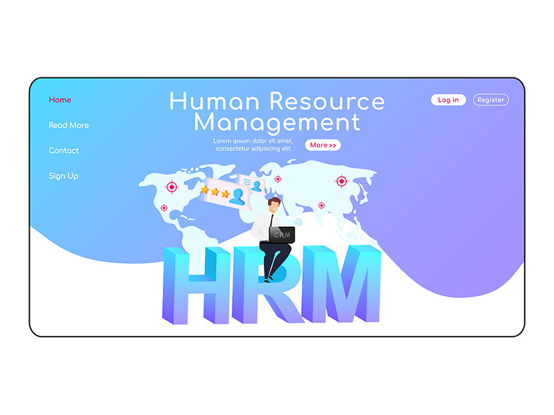 Human resource management landing page flat color vector template