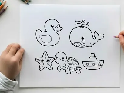 Cute sea animals set flat design vector illustration