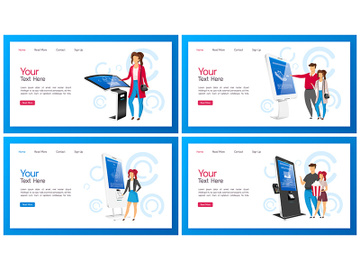 Interactive self order kiosk landing page vector template set preview picture