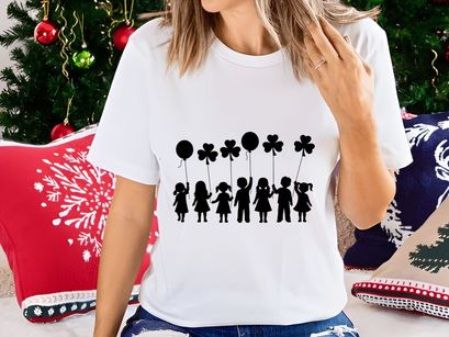 Family holding balloons celebration silhouette vector illustration