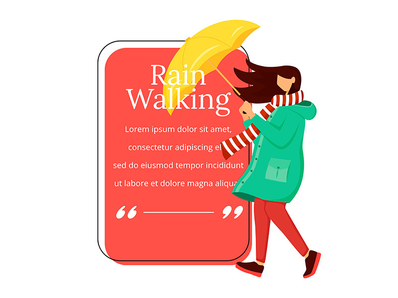 Rain walking flat color vector character quote