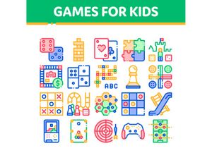 Interactive Kids Games Vector Thin Line Icons Set