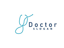 Stethoscope Logo, Simple Line Model Health Care Logo Design