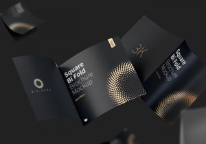 FREE Square Bi Fold Brochure Mockup, Floating 3K