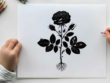 Silhouette of a single rose flower and stem preview picture
