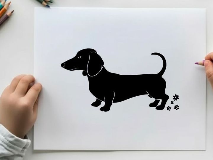 Black silhouette of a dachshund dog standing still