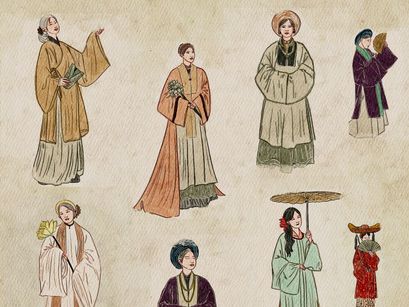Vintage Asian Women Illustration Bundle – 20 Hand-Drawn Characters (EPS & JPEG)