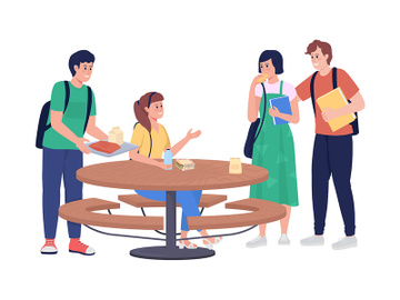 Students on outdoor lunch semi flat color vector characters preview picture