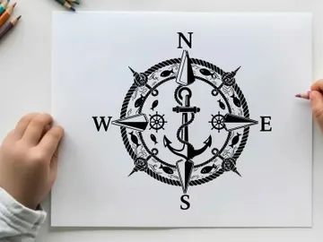 Nautical compass rose with anchor silhouette preview picture