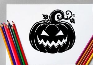Stylized Halloween Pumpkin with Menacing Jack-o'-Lantern Face