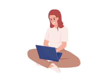 Woman enjoying freelancing semi flat color vector character preview picture