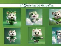 Green cute cat illustration preview picture