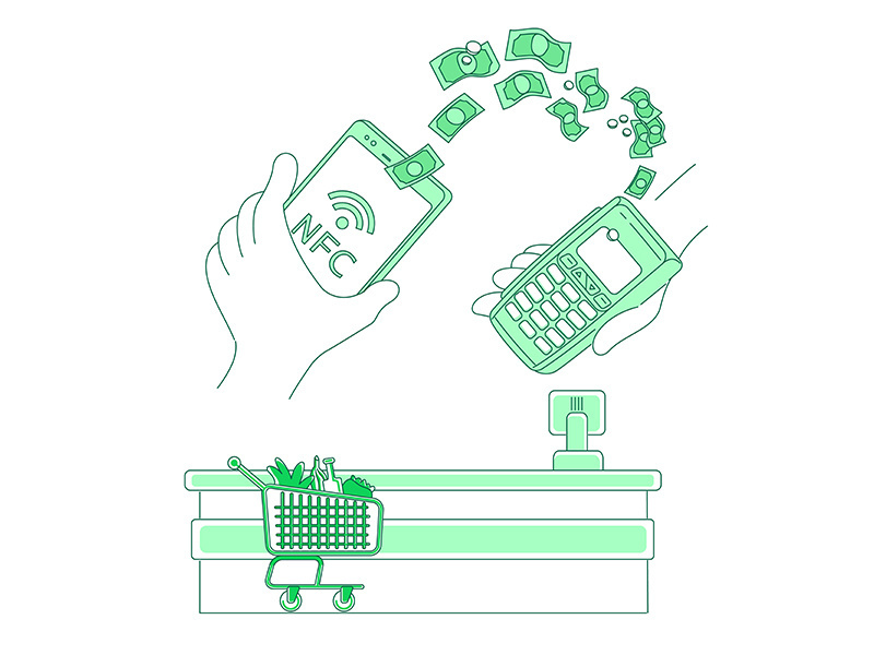 E-payment terminal thin line concept vector illustration