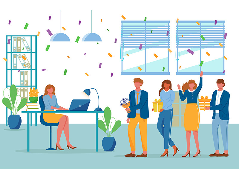 Birthday party in office flat vector illustration
