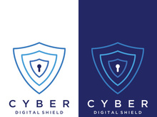 Creative design of technology digital cyber security logo with modern shield and key protection concept. Logo for business, digital and technology.