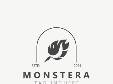 Monstera deliciosa leaf nature logo design, flat plant icon design illustration template preview picture