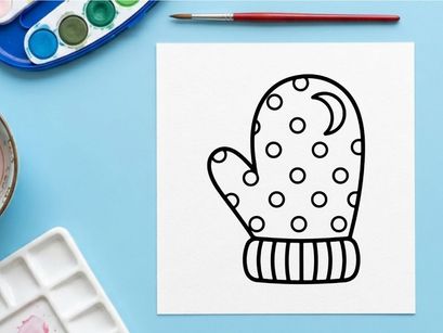 Hand-drawn Halloween mitten with polka dots and cuff. Cozy cartoon winter glove for festive holiday crafts and kids' activities.