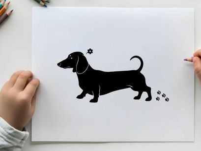 Silhouette of a dachshund dog standing still profile view