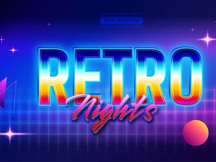 Retro Nights Text Effect with theme vibrant neon light concept for trendy flyer, poster and banner template promotion