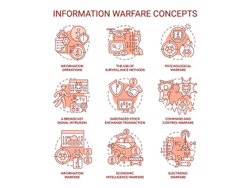 Information warfare red concept icons set preview picture