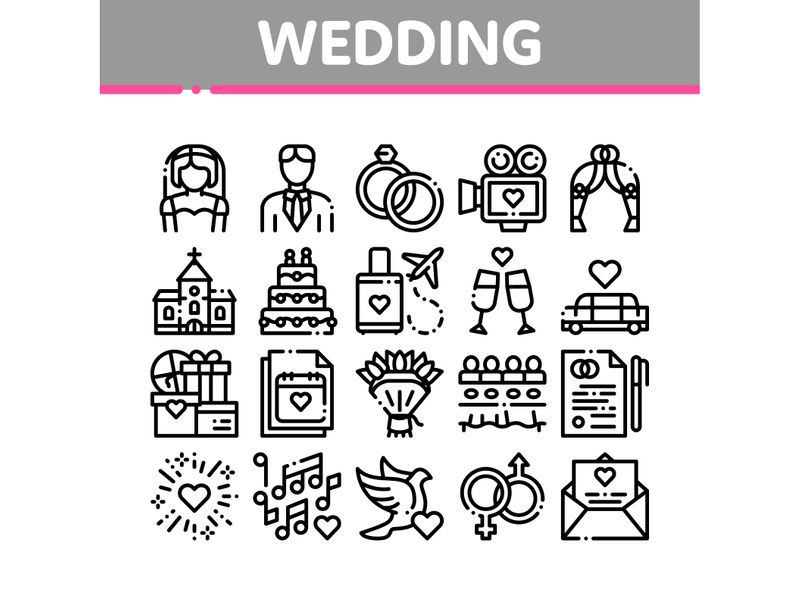 Wedding Vector Thin Line Icons Set