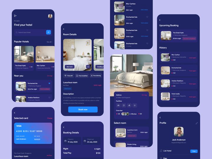 Hotel Booking Mobile Application Design (Dark Version)