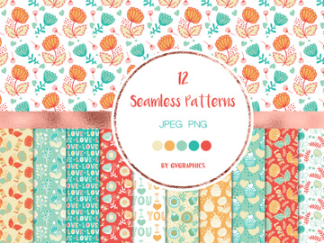 12 Love, Muffins and Flowers Seamless Patterns preview picture