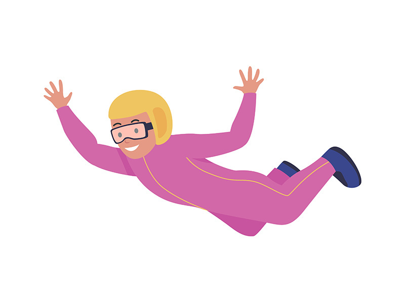 Excited skydiver semi flat color vector character
