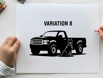 Silhouette of a pickup truck with a dog variation 8