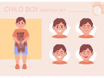 Happy little boy semi flat color character emotions set preview picture