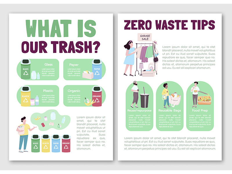 Zero waste lifestyle tips flat vector brochure template