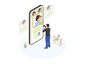 Choosing doctor online isometric illustration preview picture