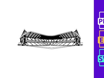 Architectural drawing of a large building with unique roof design preview picture