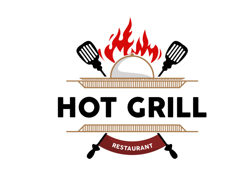 Barbeque Logo, Hot Grill Design With Fire And Spatula