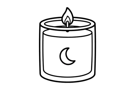 Burning candle icon with moon symbol. Minimalist vector illustration of a wax light.