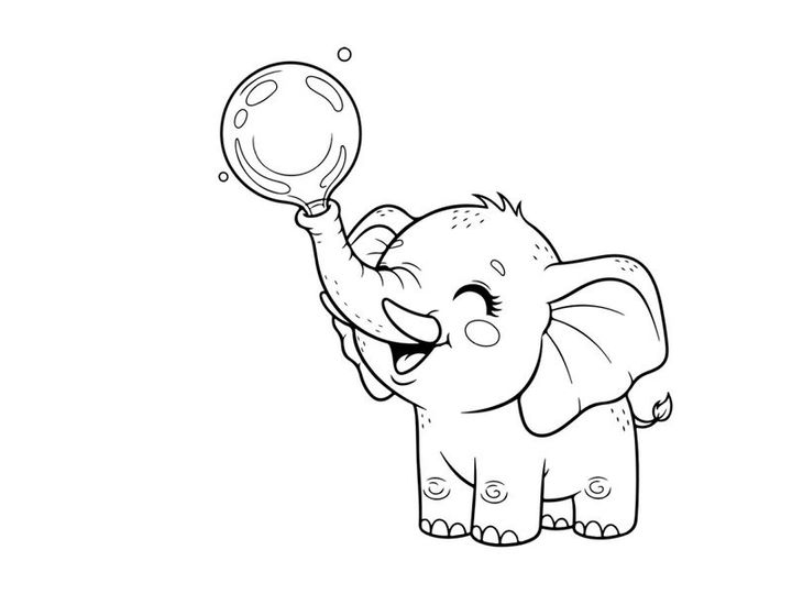 Cute elephant holding soap bubble vector illustration