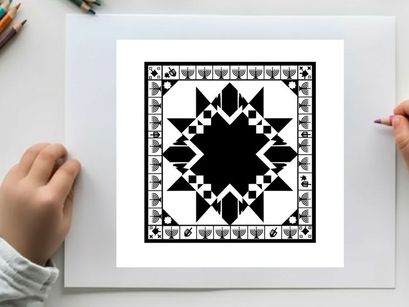 Geometric pattern with silhouette design and ornate border