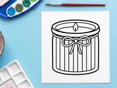 Scented candle icon. Minimalist line art illustration of a decorative wax candle.