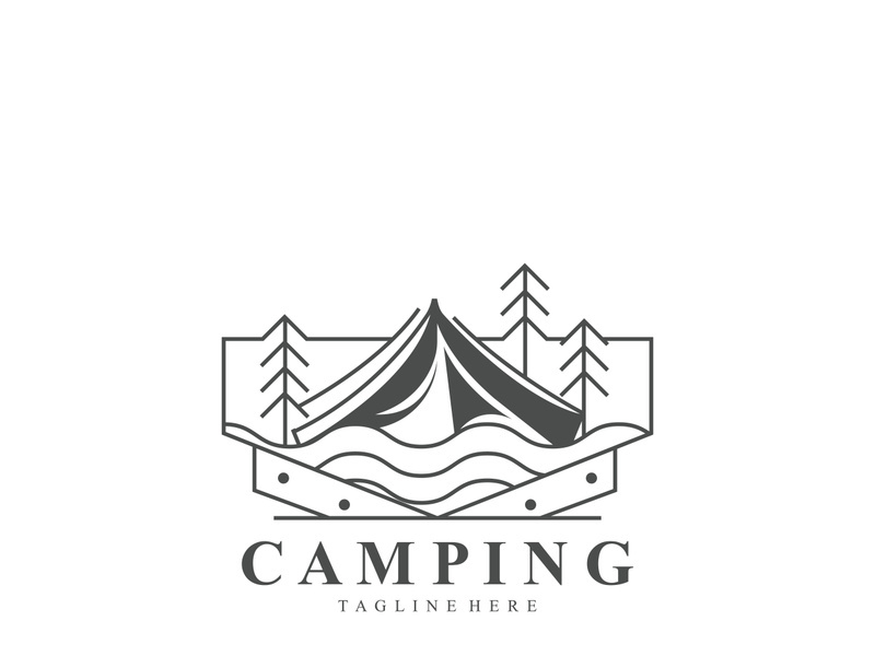 Camping logo or illustration monoline or line art style tent template design