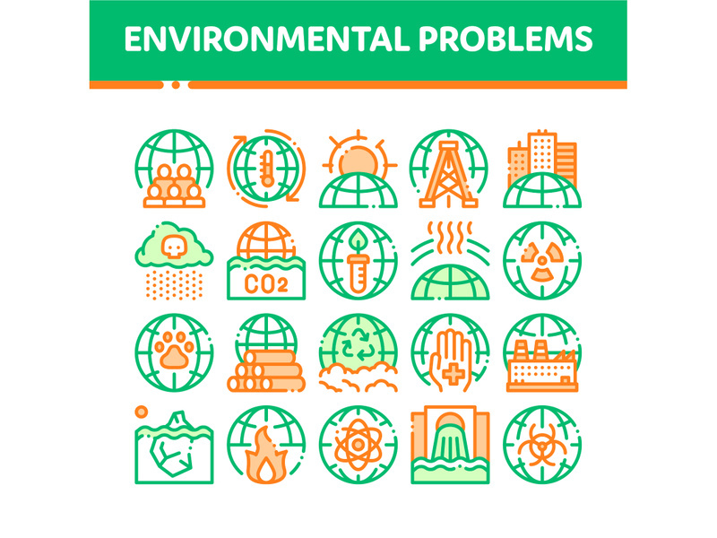 Environmental Problems Vector Thin Line Icons Set